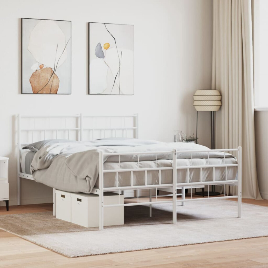 vidaXL Bedframe met hoofd- en voeteneinde metaal wit 140x190 cm afbeelding 1
