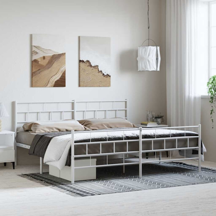 vidaXL Bedframe met hoofd- en voeteneinde metaal wit 193x203 cm afbeelding 1