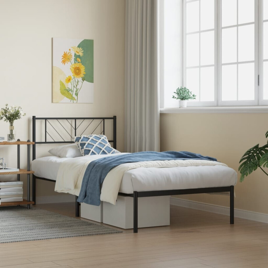 vidaXL Bedframe met hoofdbord metaal zwart 80x200 cm vidaXL Bedframe met hoofdbord metaal zwart 80x200 cm afbeelding 1