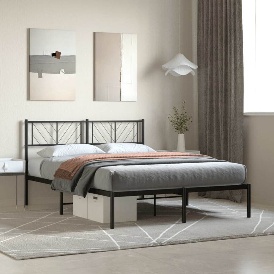 vidaXL Bedframe met hoofdbord metaal zwart 120x190 cm afbeelding 1
