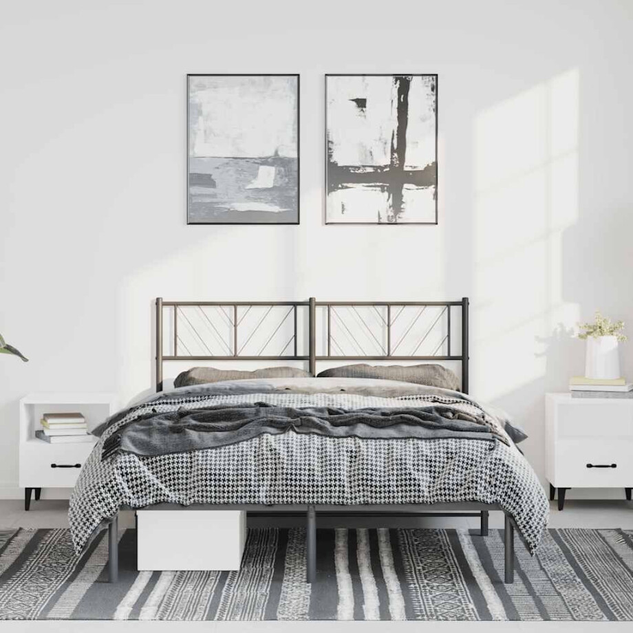vidaXL Bedframe met hoofdbord metaal zwart 150x200 cm vidaXL Bedframe met hoofdbord metaal zwart 150x200 cm afbeelding 1