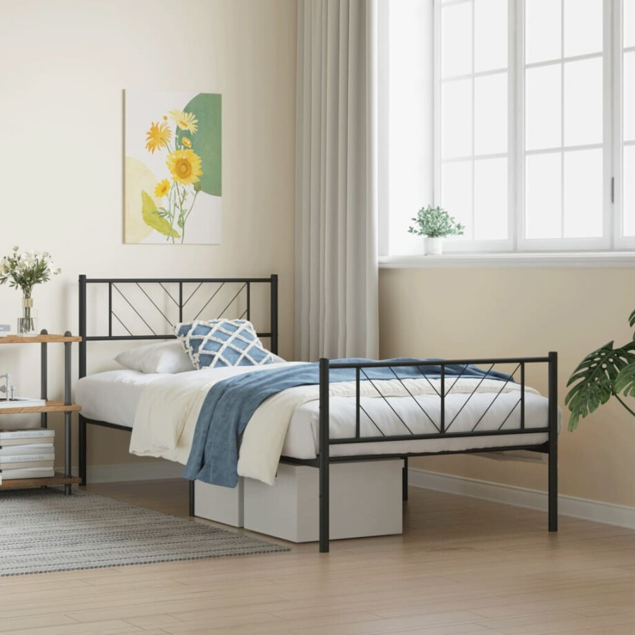 vidaXL Bedframe met hoofd- en voeteneinde metaal zwart 80x200 cm afbeelding 1