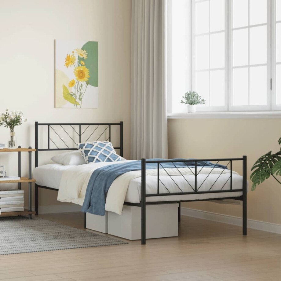 vidaXL Bedframe met hoofd- en voeteneinde metaal zwart 90x200 cm vidaXL Bedframe met hoofd- en voeteneinde metaal zwart 90x200 cm afbeelding 1