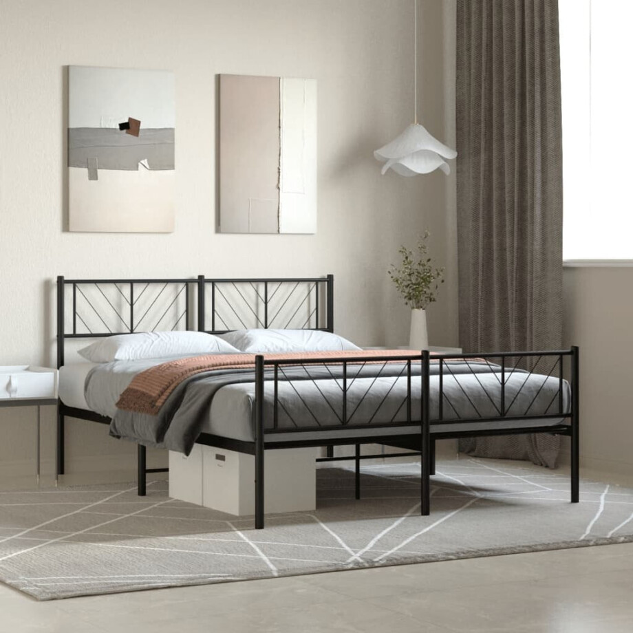 vidaXL Bedframe met hoofd- en voeteneinde metaal zwart 120x190 cm afbeelding 1