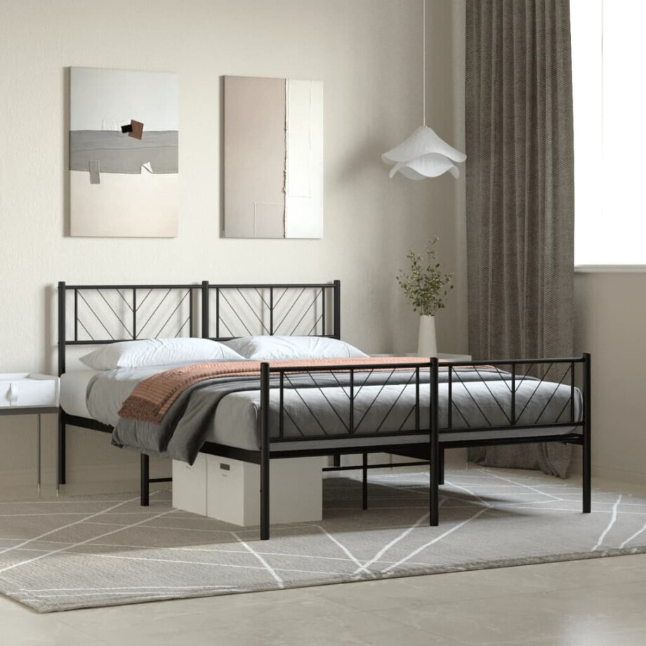 vidaXL Bedframe met hoofd- en voeteneinde metaal zwart 140x200 cm afbeelding 1