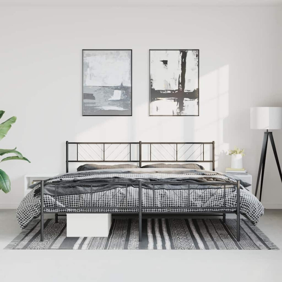 vidaXL Bedframe met hoofd- en voeteneinde metaal zwart 193x203 cm afbeelding 1