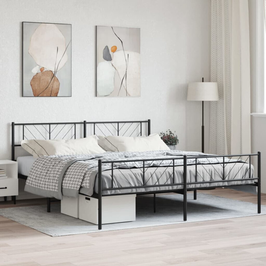 vidaXL Bedframe met hoofd- en voeteneinde metaal zwart 200x200 cm afbeelding 1