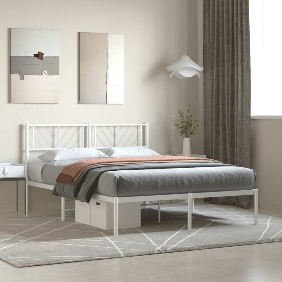 vidaXL Bedframe met hoofdbord metaal wit 140x200 cm vidaXL Bedframe met hoofdbord metaal wit 140x200 cm afbeelding 1