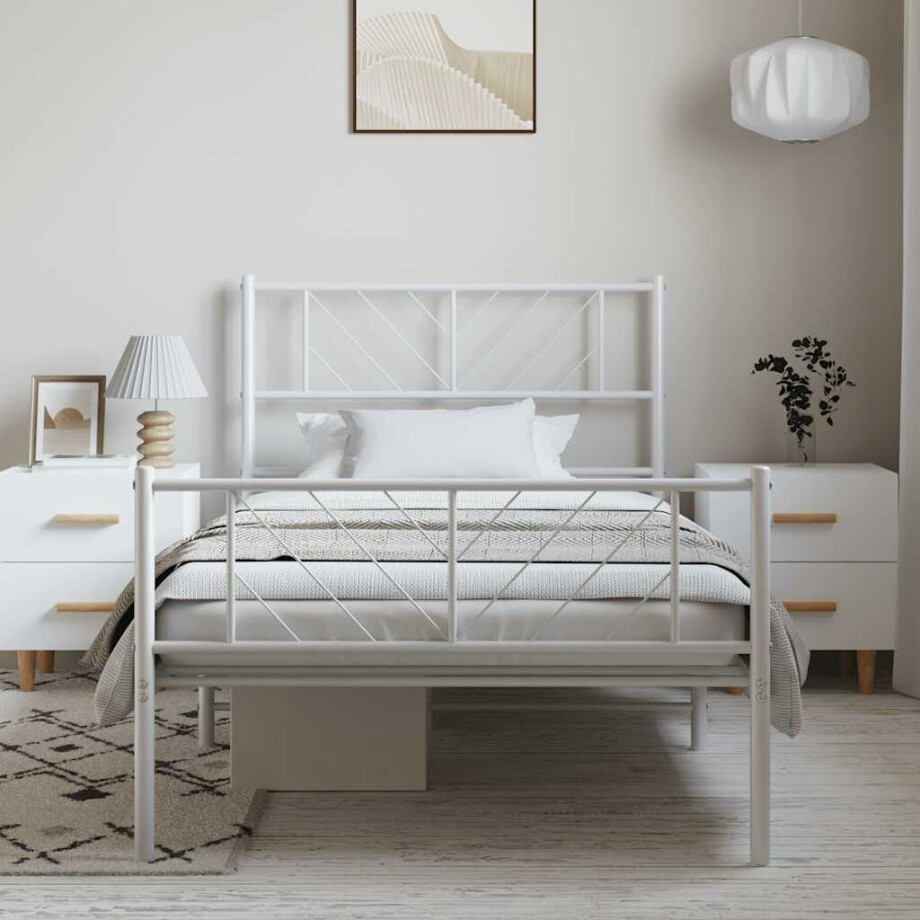vidaXL Bedframe met hoofd- en voeteneinde metaal wit 100x190 cm vidaXL Bedframe met hoofd- en voeteneinde metaal wit 100x190 cm afbeelding 1