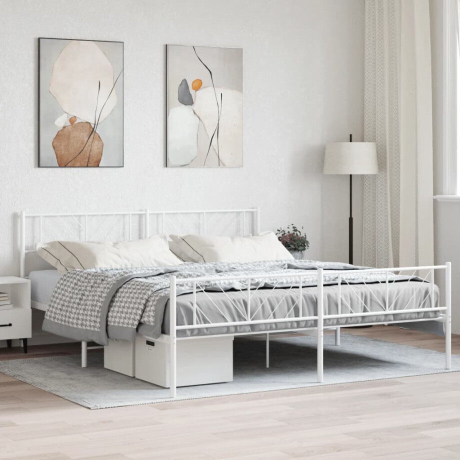 vidaXL Bedframe met hoofd- en voeteneinde metaal wit 183x213 cm vidaXL Bedframe met hoofd- en voeteneinde metaal wit 183x213 cm afbeelding 1