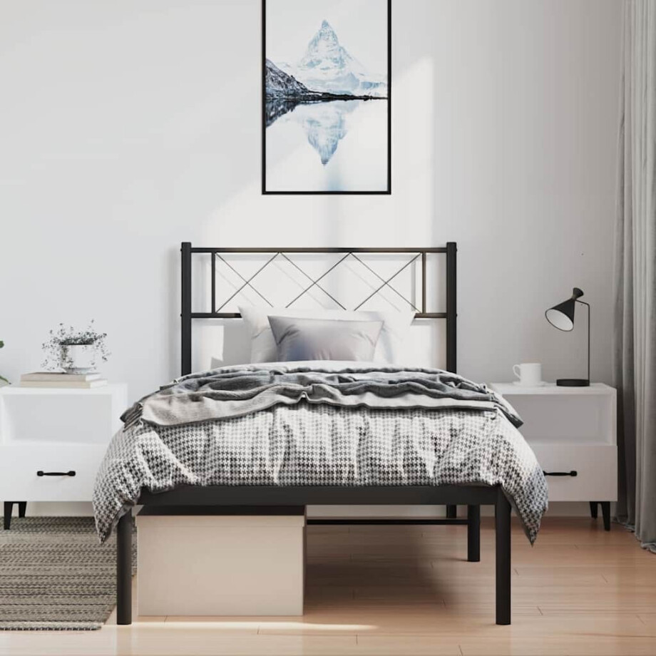 vidaXL Bedframe met hoofdbord metaal zwart 100x200 cm afbeelding 1