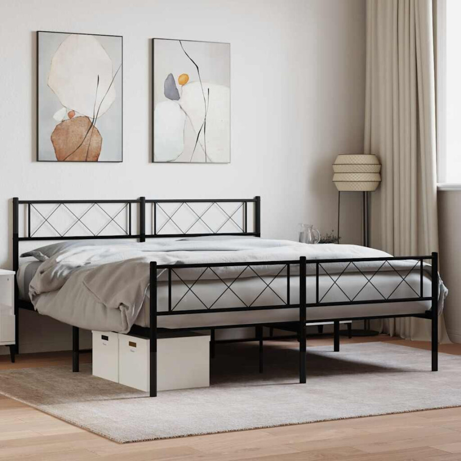 vidaXL Bedframe met hoofd- en voeteneinde metaal zwart 120x190 cm afbeelding 1