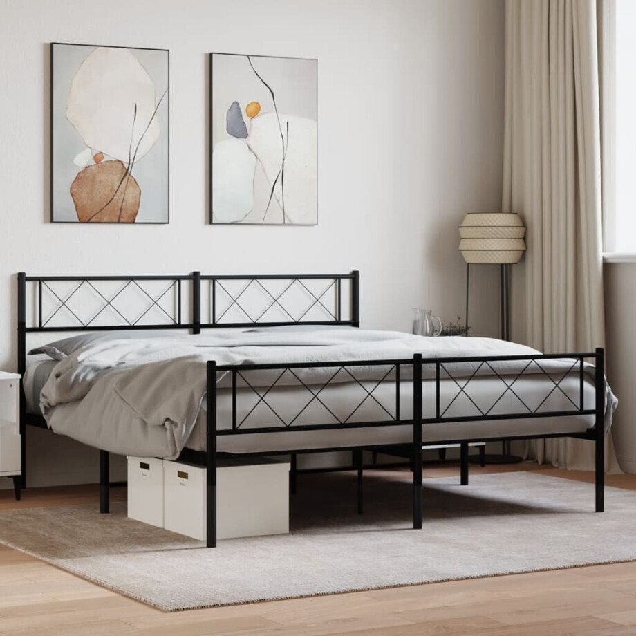vidaXL Bedframe met hoofd- en voeteneinde metaal zwart 140x190 cm vidaXL Bedframe met hoofd- en voeteneinde metaal zwart 140x190 cm afbeelding 1