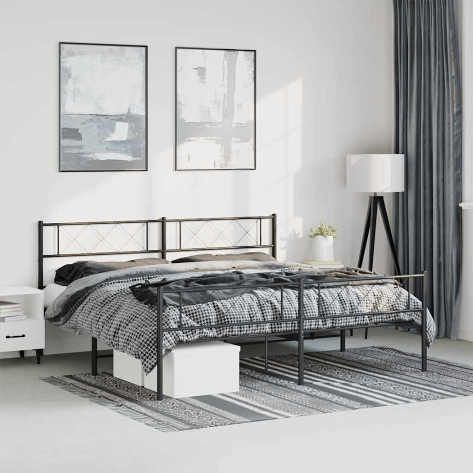 vidaXL Bedframe met hoofd- en voeteneinde metaal zwart 183x213 cm afbeelding 1