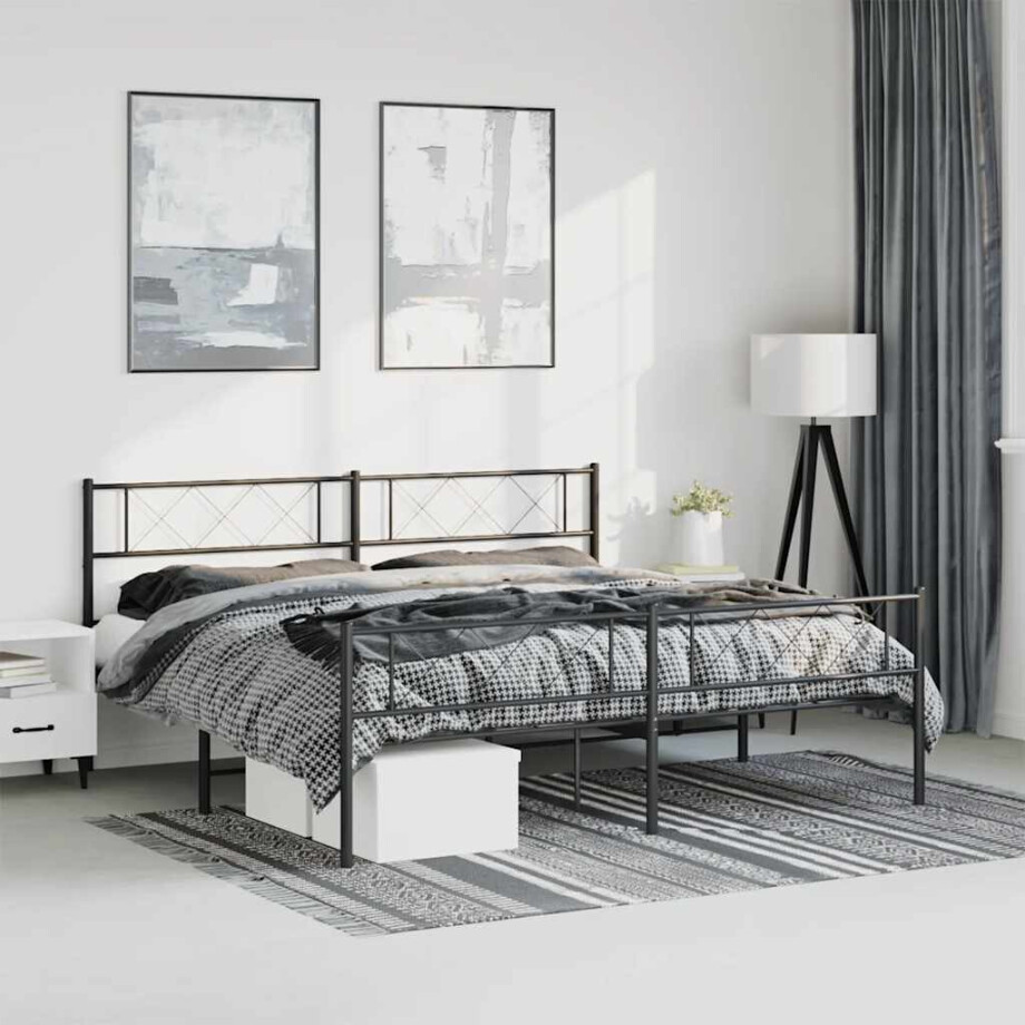vidaXL Bedframe met hoofd- en voeteneinde metaal zwart 193x203 cm afbeelding 1
