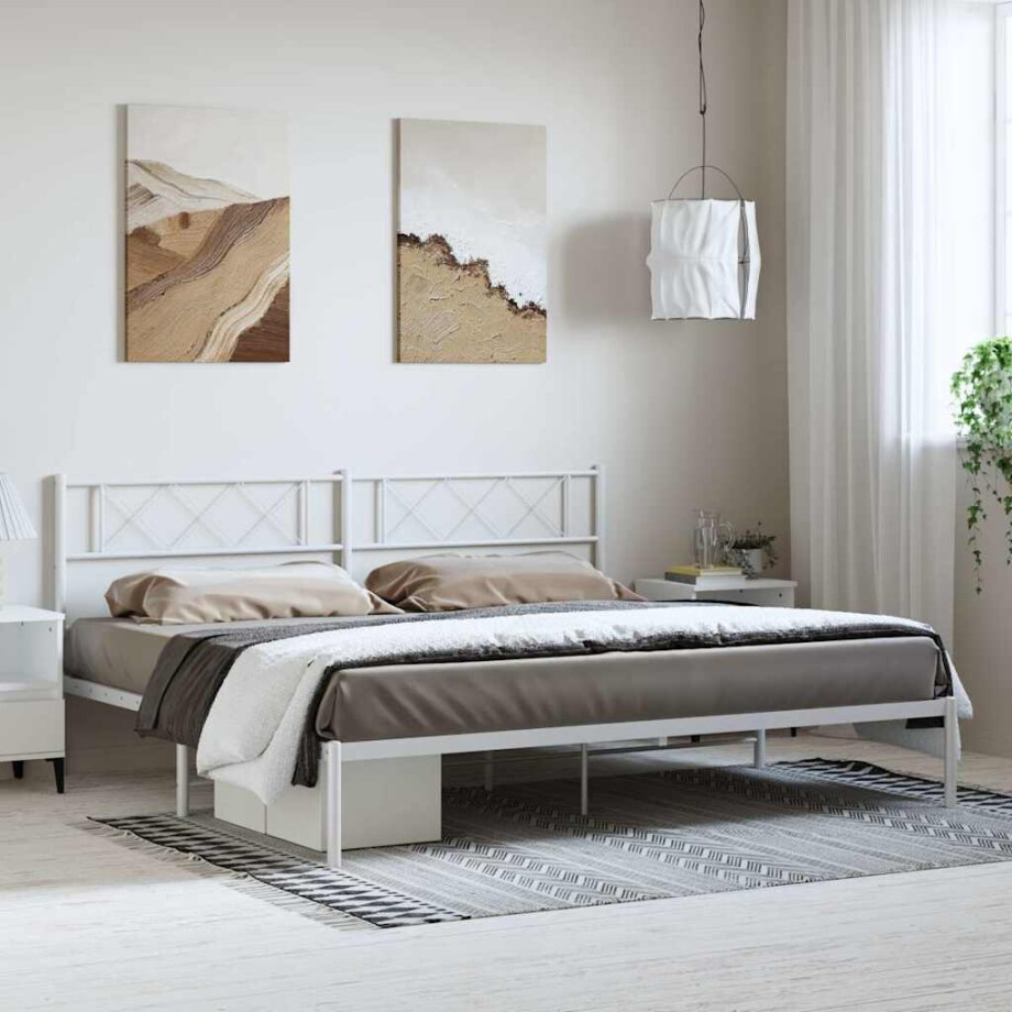 vidaXL Bedframe met hoofdbord metaal wit 193x203 cm afbeelding 1