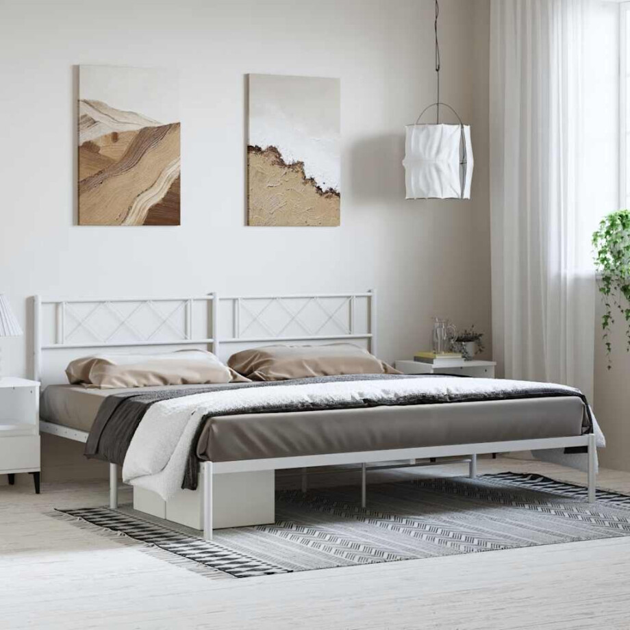 vidaXL Bedframe met hoofdbord metaal wit 193x203 cm afbeelding 1