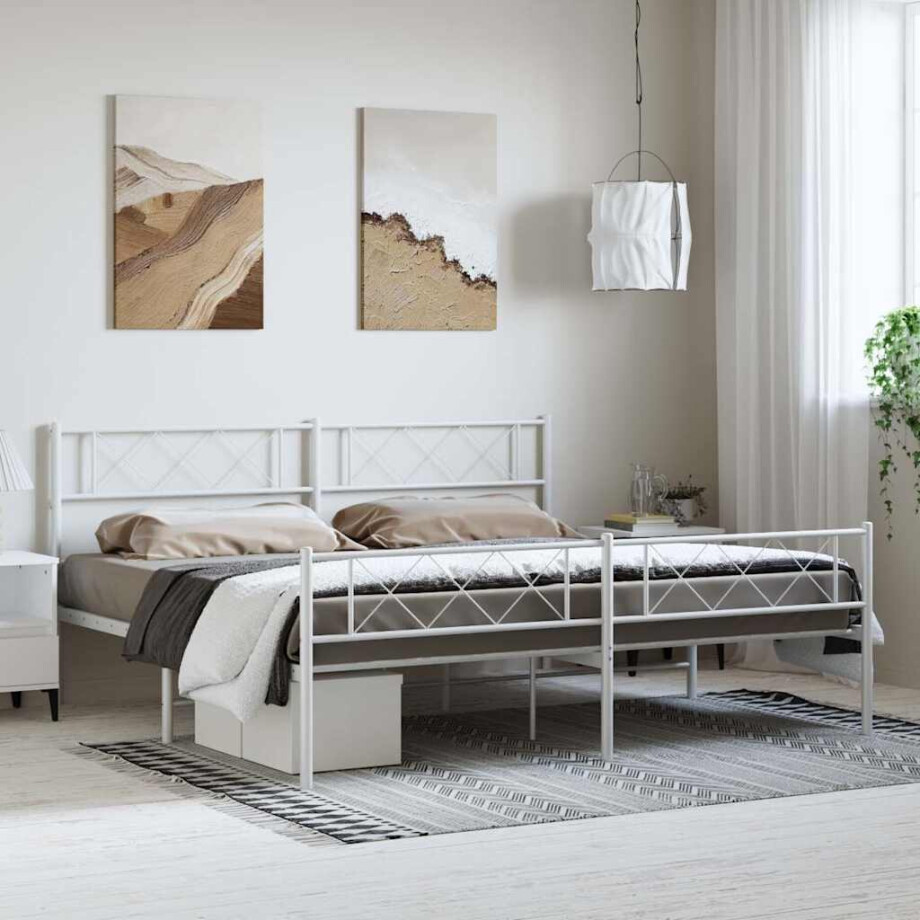 vidaXL Bedframe met hoofd- en voeteneinde metaal wit 183x213 cm vidaXL Bedframe met hoofd- en voeteneinde metaal wit 183x213 cm afbeelding 1