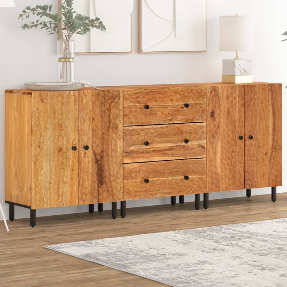 vidaXL Bijzetkasten 3 st 60x33x75 cm massief acaciahout afbeelding 1