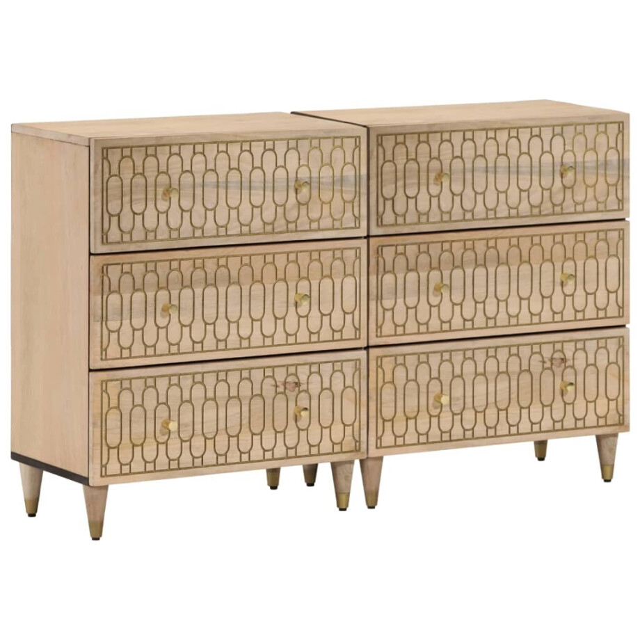 vidaXL Bijzetkasten 2 st 60x33x75 cm massief mangohout vidaXL Bijzetkasten 2 st 60x33x75 cm massief mangohout afbeelding 1