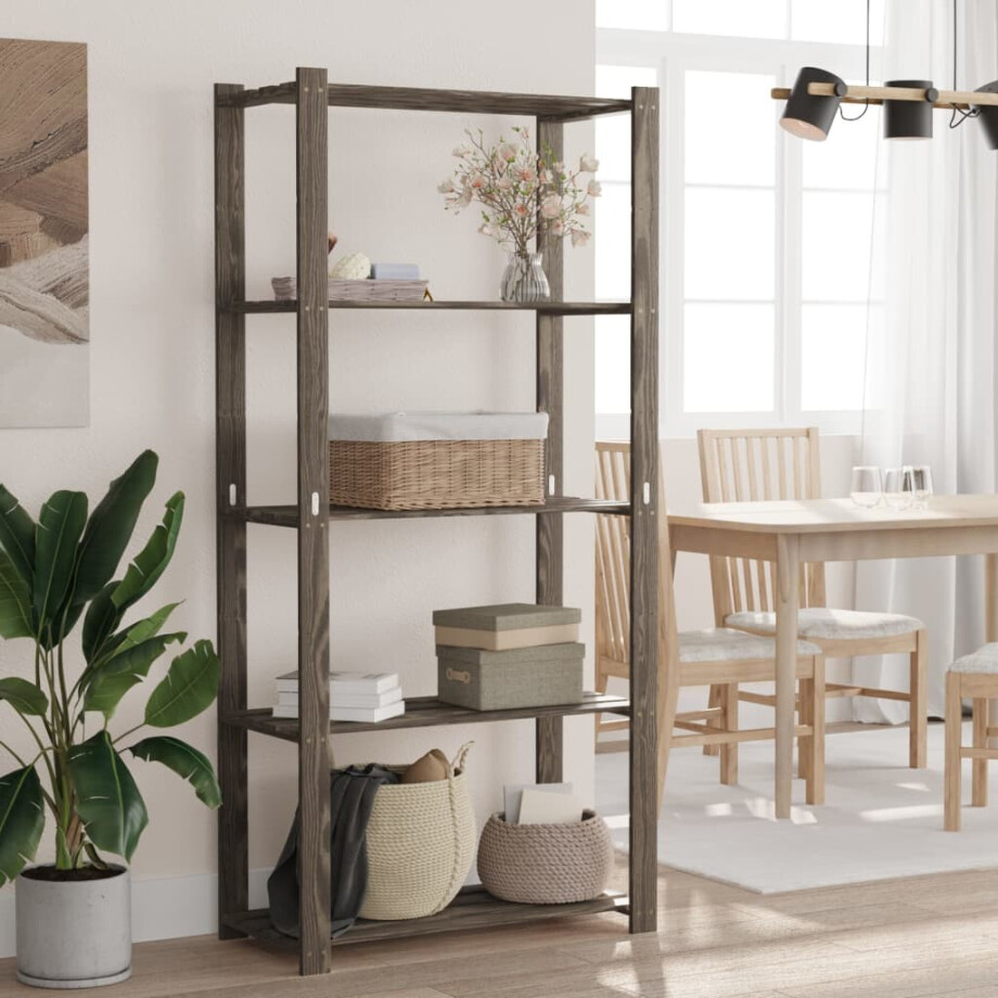 vidaXL Opbergrek 5-laags 80x38x170 cm massief grenenhout grijs vidaXL Opbergrek 5-laags 80x38x170 cm massief grenenhout grijs afbeelding 1