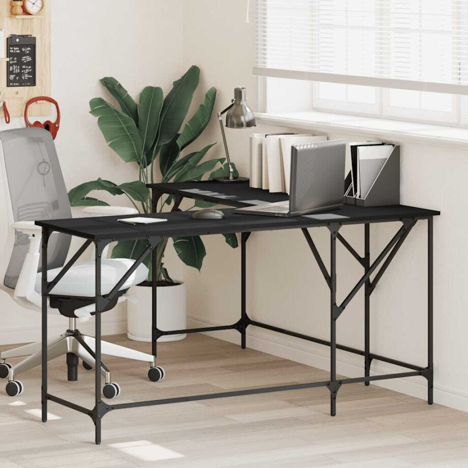 vidaXL Bureau 149x149x75 cm bewerkt hout zwart afbeelding 1