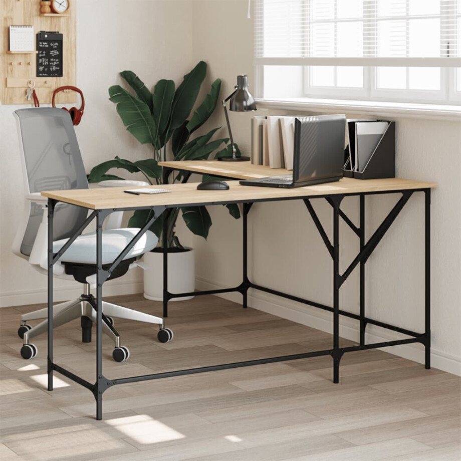 vidaXL Bureau 149x149x75 cm bewerkt hout sonoma eikenkleurig afbeelding 1