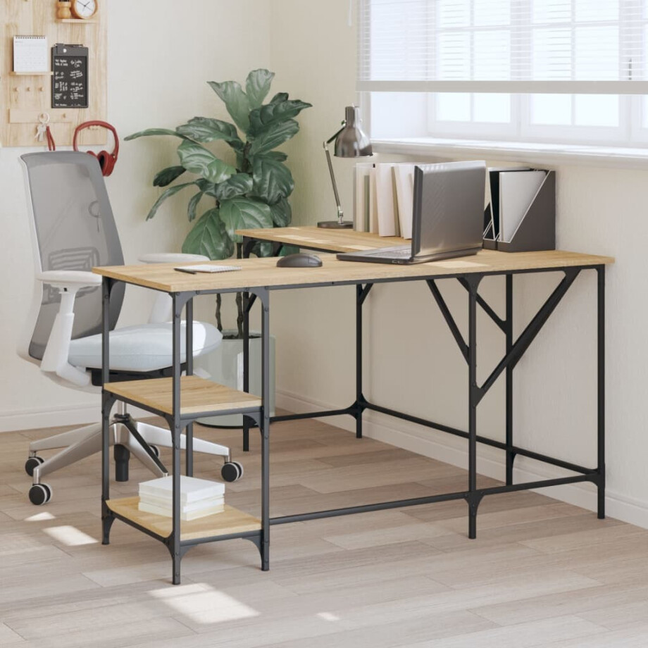 vidaXL Bureau 139x139x75 cm bewerkt hout sonoma eikenkleurig vidaXL Bureau 139x139x75 cm bewerkt hout sonoma eikenkleurig afbeelding 1