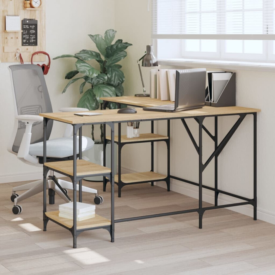 vidaXL Bureau 139x139x75 cm bewerkt hout sonoma eikenkleurig afbeelding 1