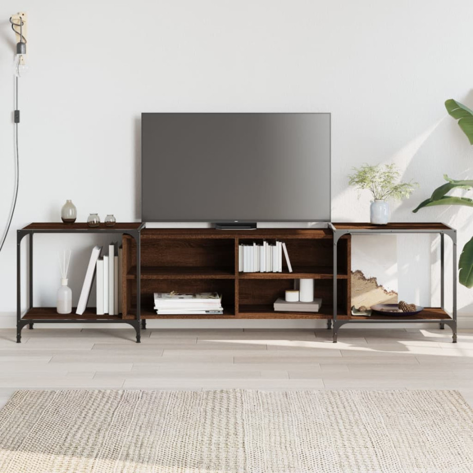 vidaXL Tv-meubel 203x37x50 cm bewerkt hout bruin eikenkleur afbeelding 1