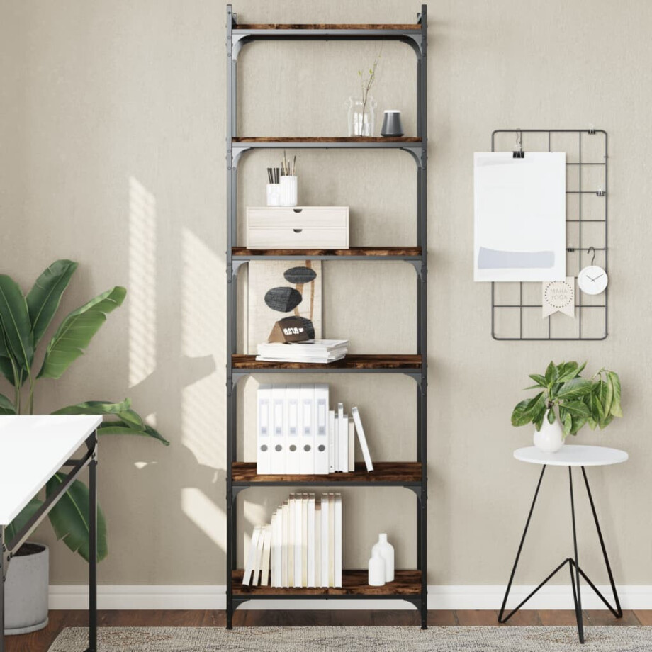 vidaXL Boekenkast 6-laags 60x30x188 cm bewerkt hout gerookt eikenkleur afbeelding 1