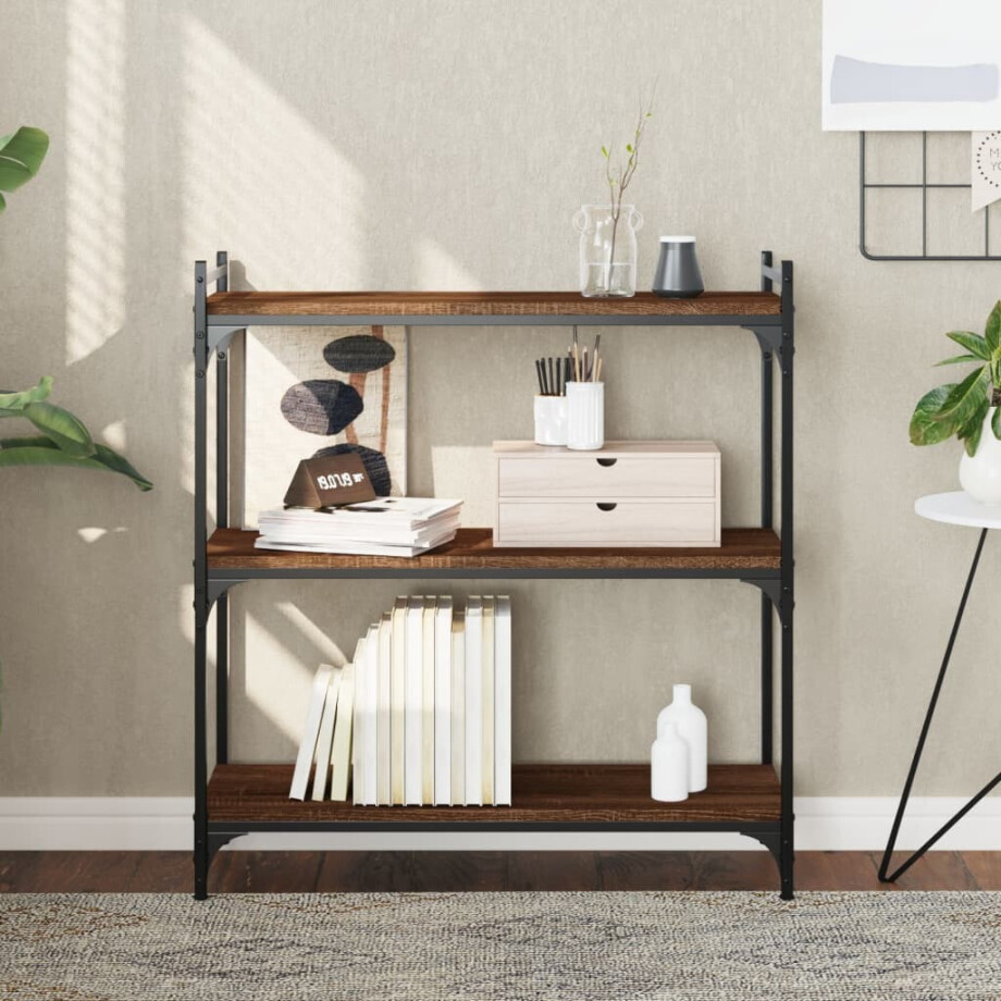 vidaXL Boekenkast 3-laags 80x30x86 cm bewerkt hout bruin eikenkleur afbeelding 1
