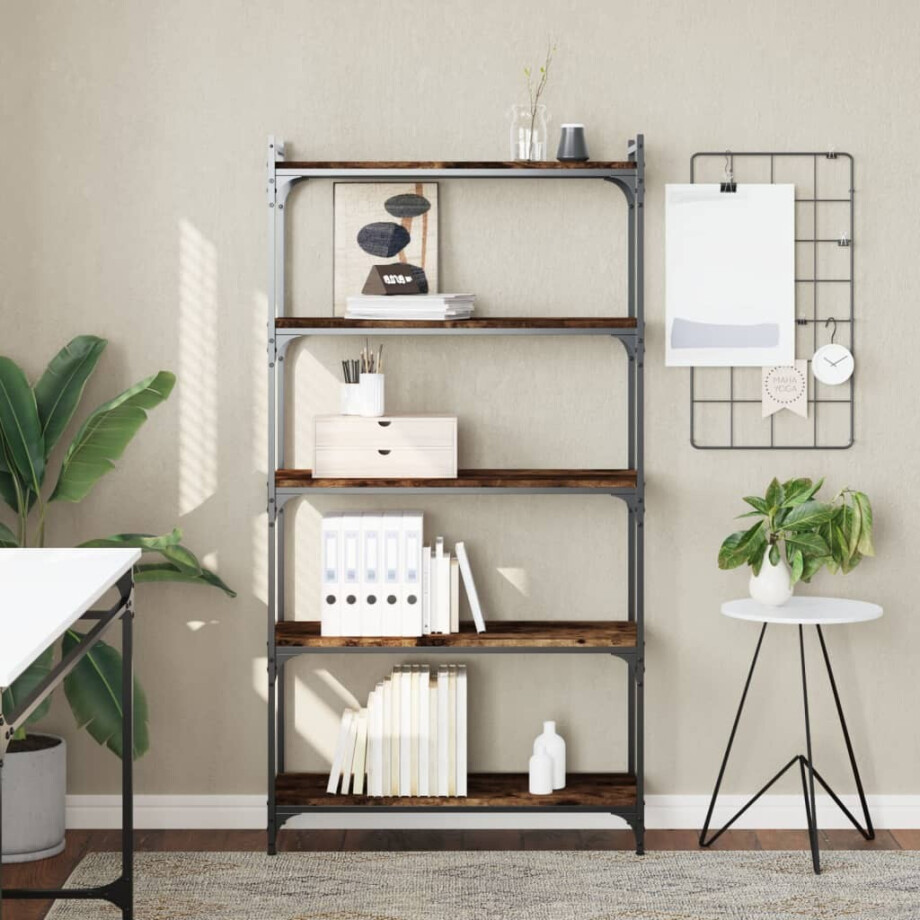 vidaXL Boekenkast 5-laags 80x30x154 cm bewerkt hout gerookt eikenkleur vidaXL Boekenkast 5-laags 80x30x154 cm bewerkt hout gerookt eikenkleur afbeelding 1