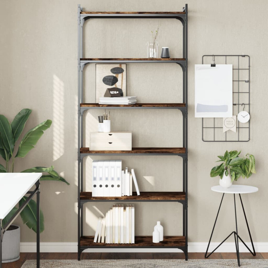vidaXL Boekenkast 6-laags 80x30x188 cm bewerkt hout gerookt eikenkleur vidaXL Boekenkast 6-laags 80x30x188 cm bewerkt hout gerookt eikenkleur afbeelding 1
