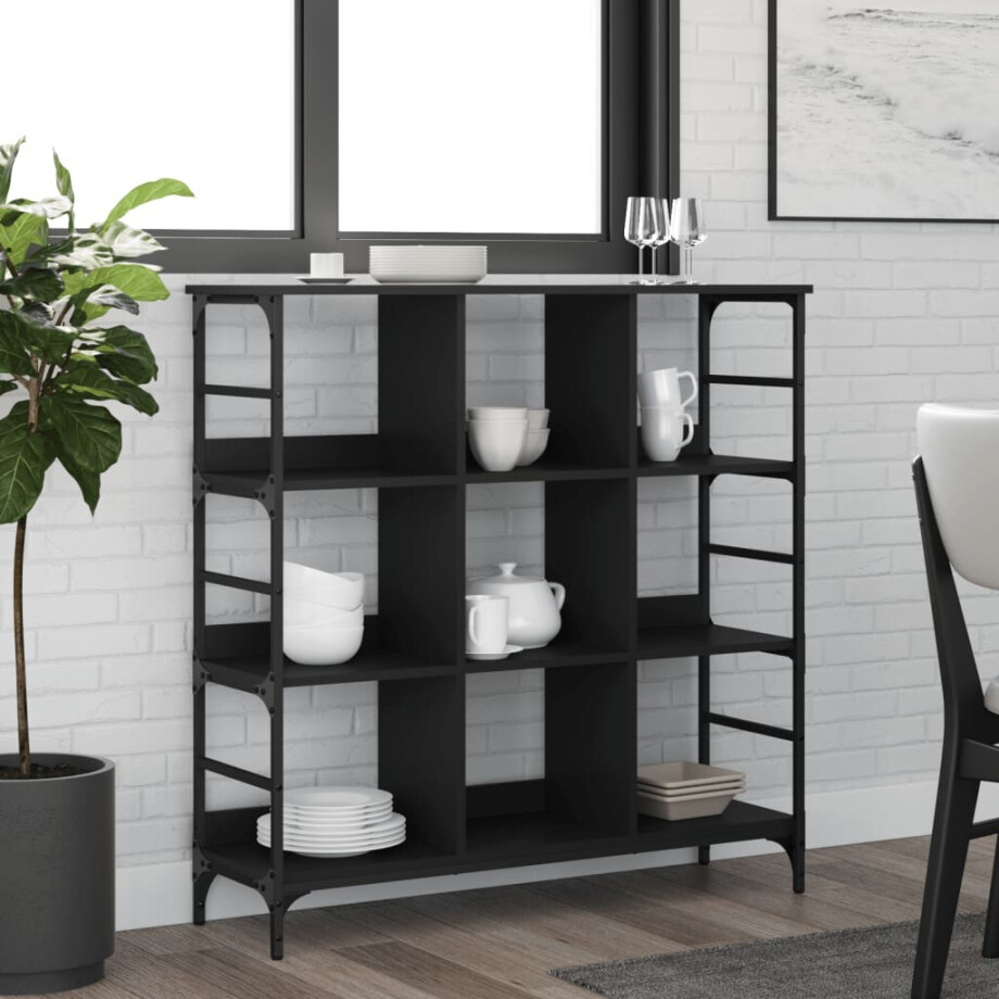 vidaXL Dressoir 102x32x103,5 cm bewerkt hout zwart vidaXL Dressoir 102x32x103,5 cm bewerkt hout zwart afbeelding 1