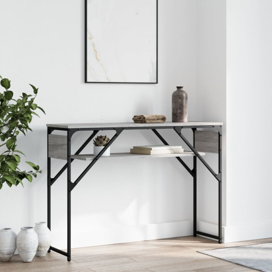 vidaXL Wandtafel met schap 105x30x75 cm bewerkt hout grijs sonoma vidaXL Wandtafel met schap 105x30x75 cm bewerkt hout grijs sonoma afbeelding 1
