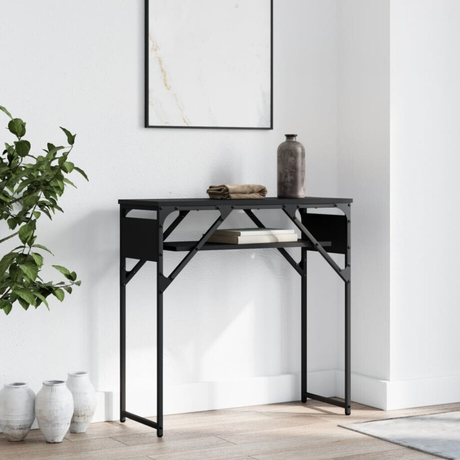 vidaXL Wandtafel met schap 75x30x75 cm bewerkt hout zwart afbeelding 1