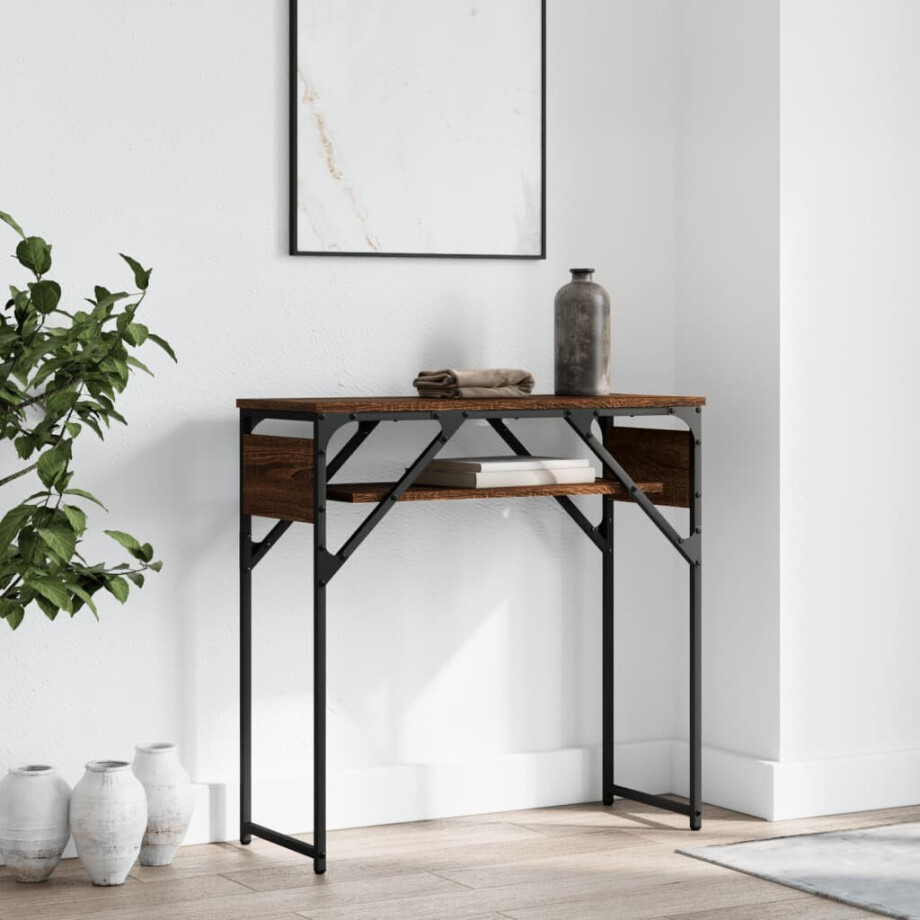 vidaXL Wandtafel met schap 75x30x75 cm bewerkt hout bruin eikenkleur afbeelding 1