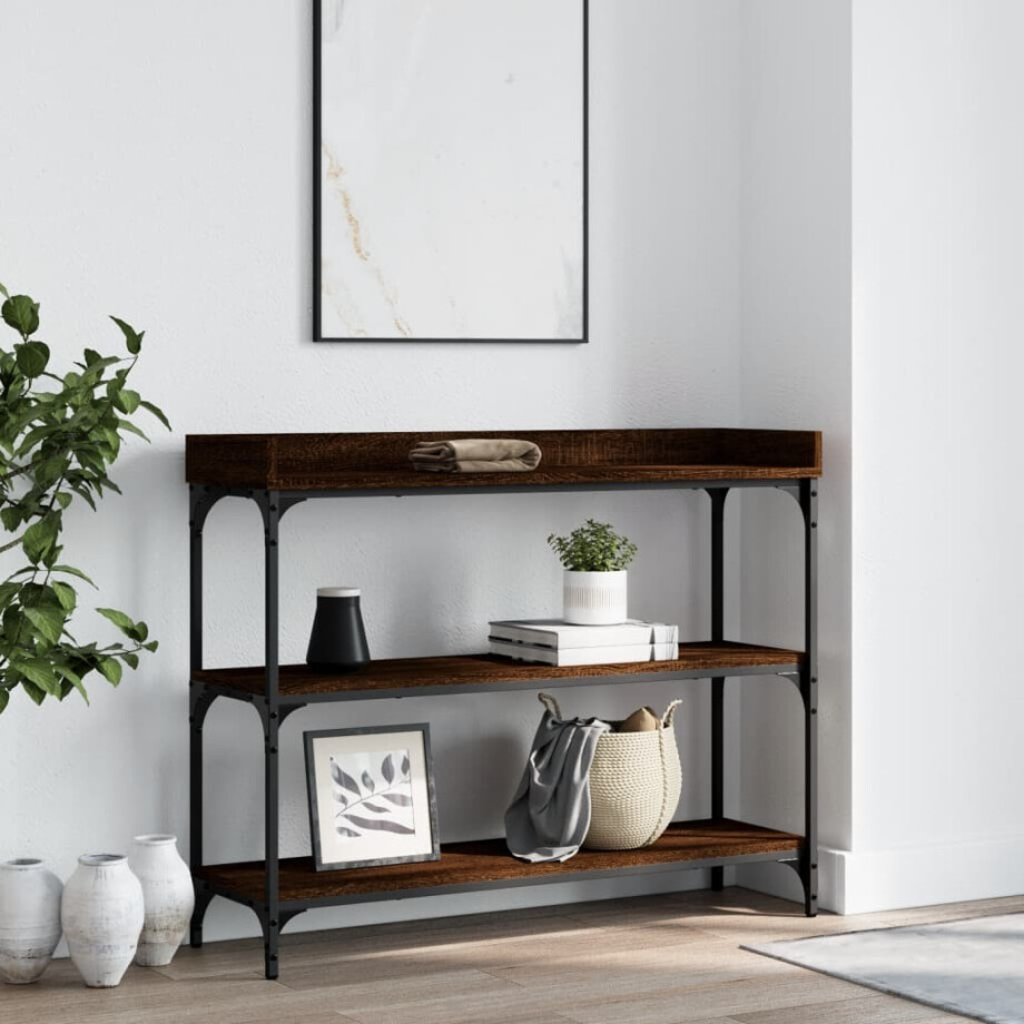 vidaXL Wandtafel met schappen 100x30x80 cm bruin eikenkleur vidaXL Wandtafel met schappen 100x30x80 cm bruin eikenkleur afbeelding 1