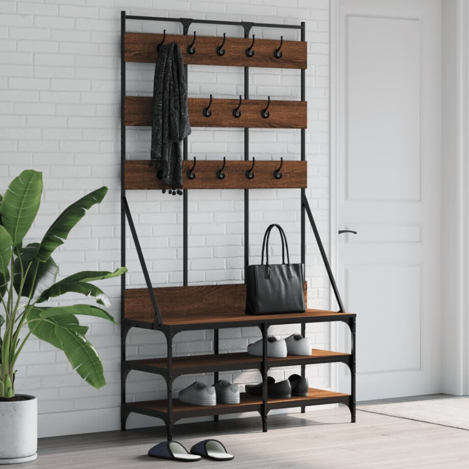 vidaXL Kledingrek met schoenenrek 100x40x184 cm bruin eikenkleur vidaXL Kledingrek met schoenenrek 100x40x184 cm bruin eikenkleur afbeelding 1