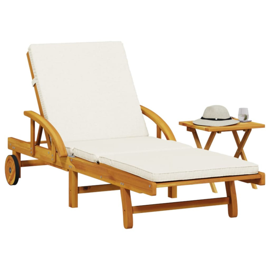 vidaXL Ligbed met kussen en tafel massief acaciahout vidaXL Ligbed met kussen en tafel massief acaciahout afbeelding 1