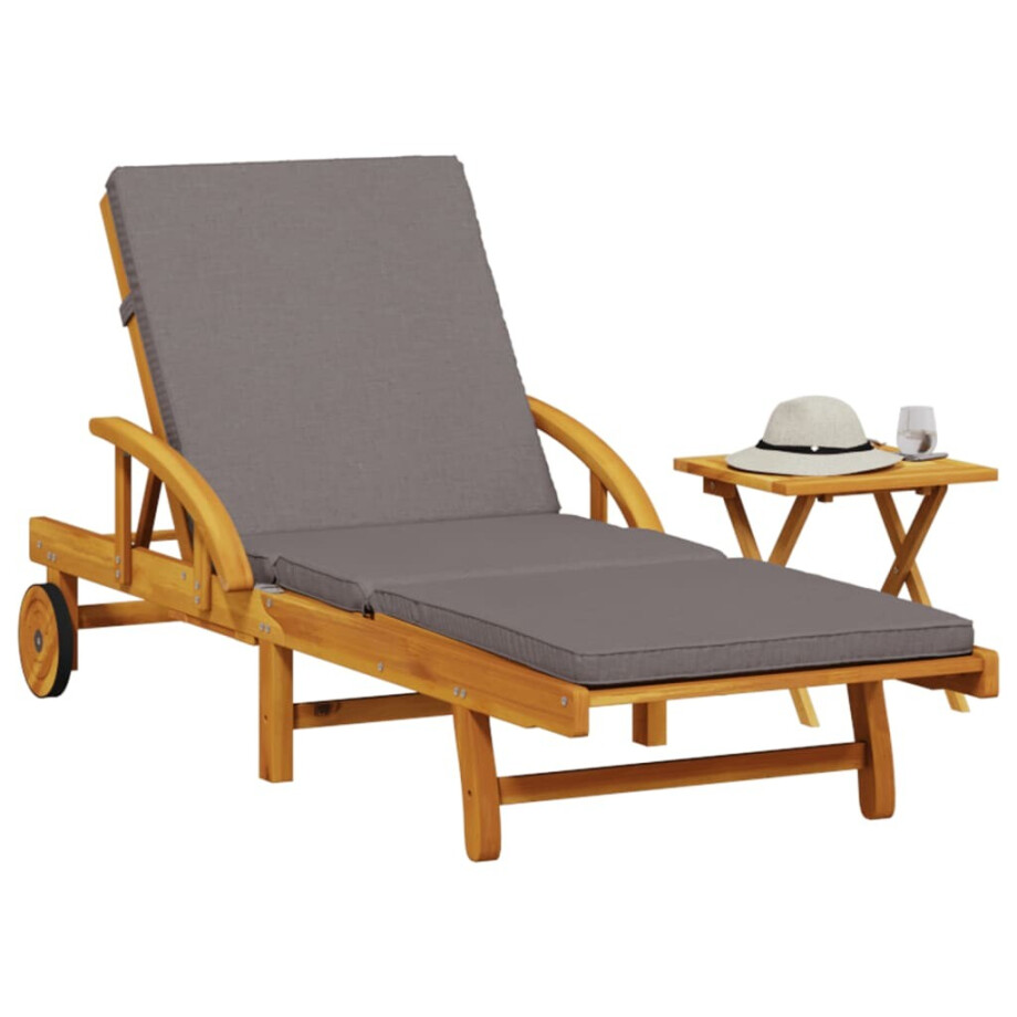 vidaXL Ligbed met kussen en tafel massief acaciahout vidaXL Ligbed met kussen en tafel massief acaciahout afbeelding 1