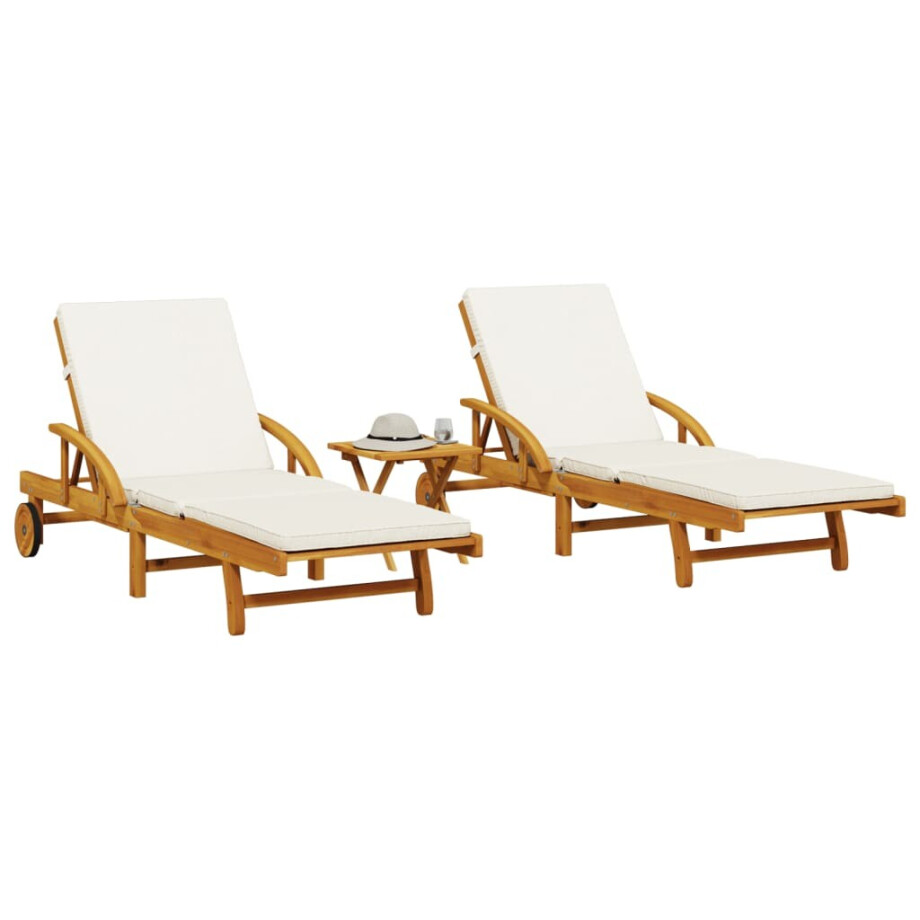vidaXL Ligbedden 2 st met tafel massief acaciahout afbeelding 1