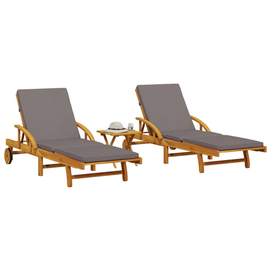 vidaXL Ligbedden 2 st met tafel massief acaciahout vidaXL Ligbedden 2 st met tafel massief acaciahout afbeelding 1