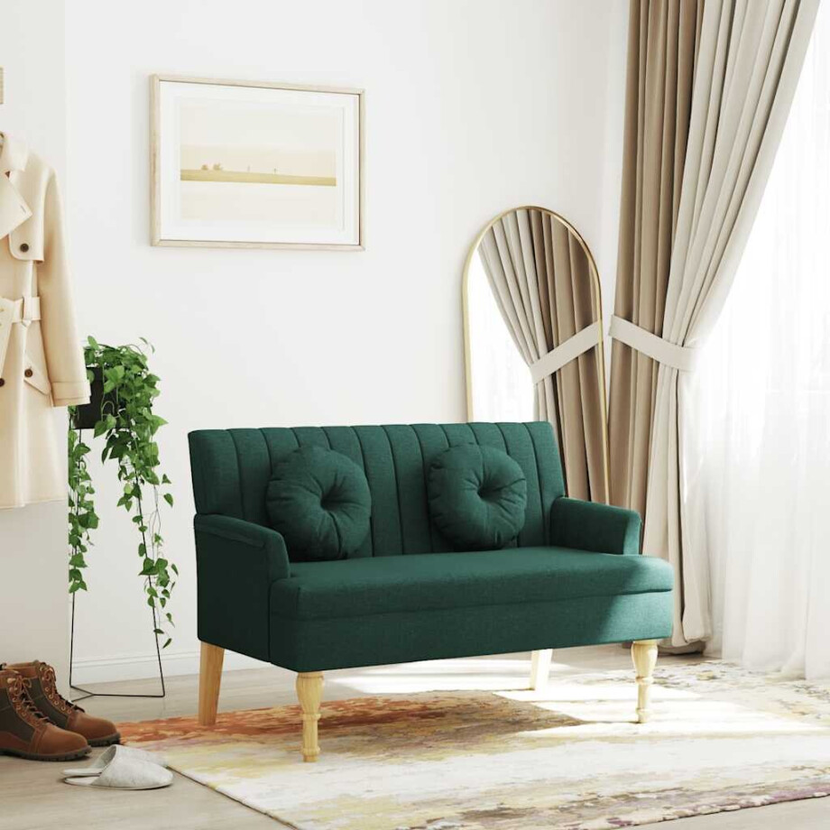 vidaXL Bankje met kussens 113x64,5x75,5 cm stof donkergroen afbeelding 1