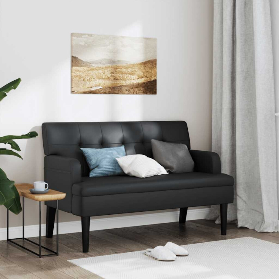 vidaXL Bankje met rugleuning 112x65,5x75 cm kunstleer zwart vidaXL Bankje met rugleuning 112x65,5x75 cm kunstleer zwart afbeelding 1