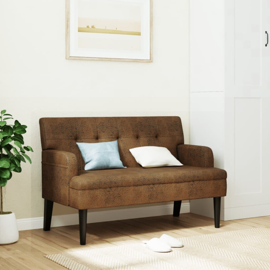 vidaXL Bankje met rugleuning 112x65,5x75 cm kunstsuèdeleer bruin vidaXL Bankje met rugleuning 112x65,5x75 cm kunstsuèdeleer bruin afbeelding 1