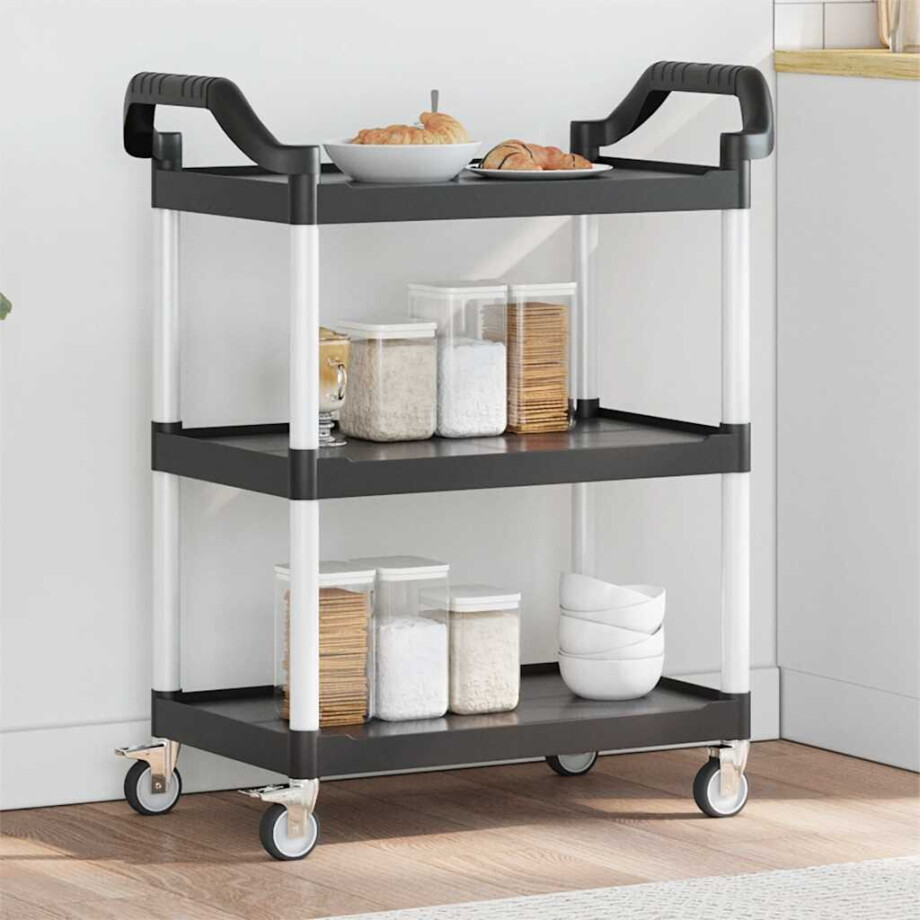 vidaXL Trolley 3-laags 81x41x92 cm aluminium zwart afbeelding 1