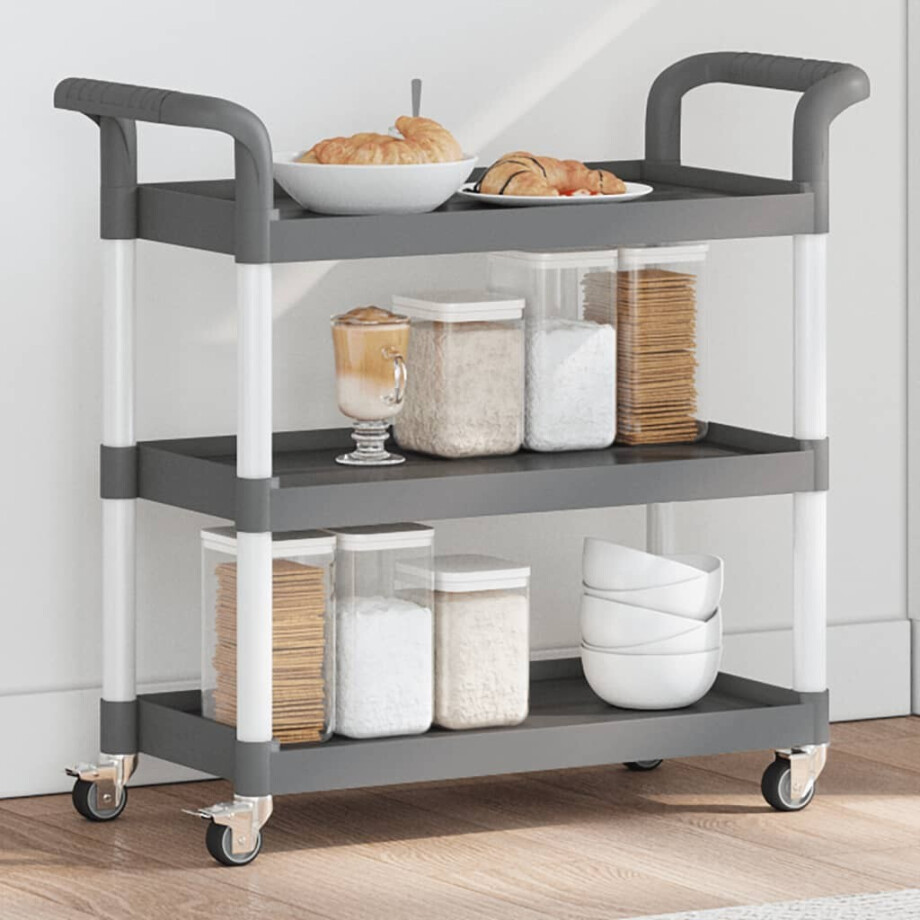 vidaXL Trolley 3-laags 77x34x72 cm aluminium grijs afbeelding 1