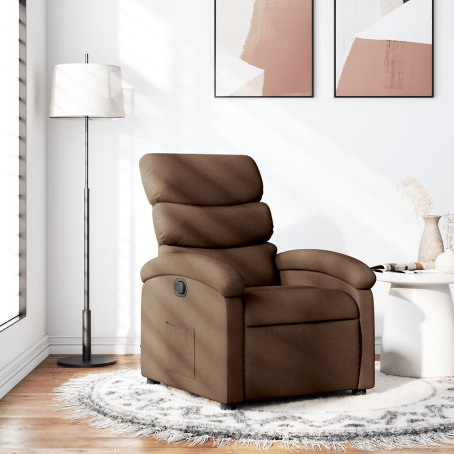 vidaXL Fauteuil verstelbaar stof bruin afbeelding 1